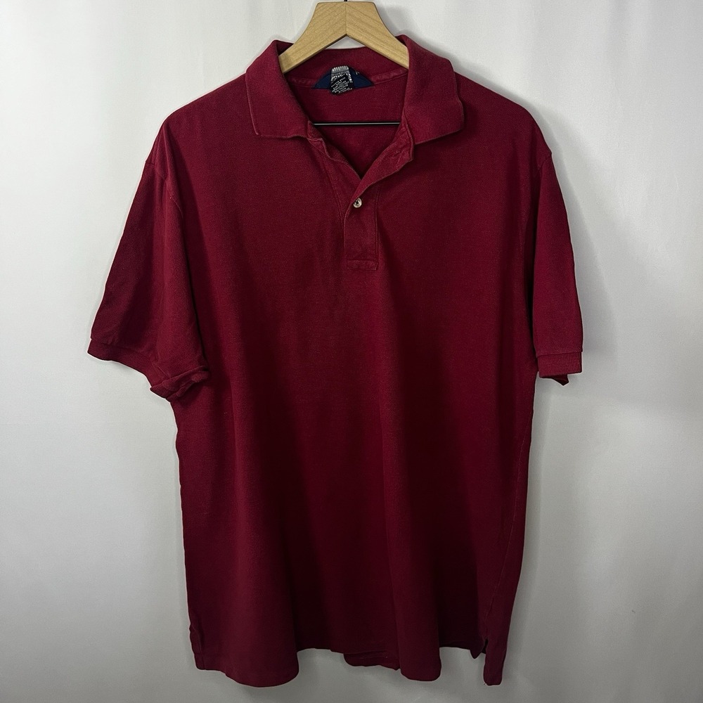 Vtg Lands' End Top Men Size Large‎ Red Cotton Collared Short Sleeve Polo Shirt